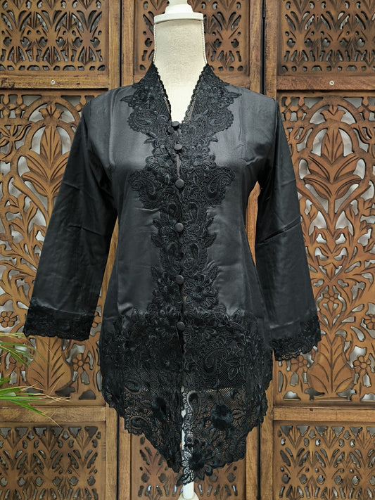 Kebaya zwart, kebaja traditioneel, zwart met borduur, maat S t/m XXL